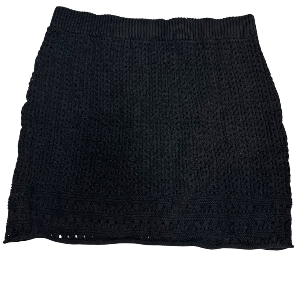 Universal Thread Black Knitted Mini Skirt Pointelle Cotton Blend XL New